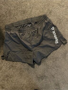 Reebok Charcoal Athletic Shorts with White Logo